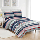PREMIUS Mateo 3 Piece Microfiber Wrinkle-Free Quilt Set, Blue-Multi-Striped