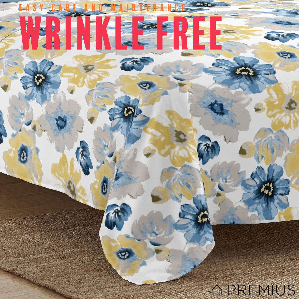 PREMIUS Eliana Soft Wrinkle-Free Microfiber Sheet Set, Blue-Yellow, photo 3 of 28