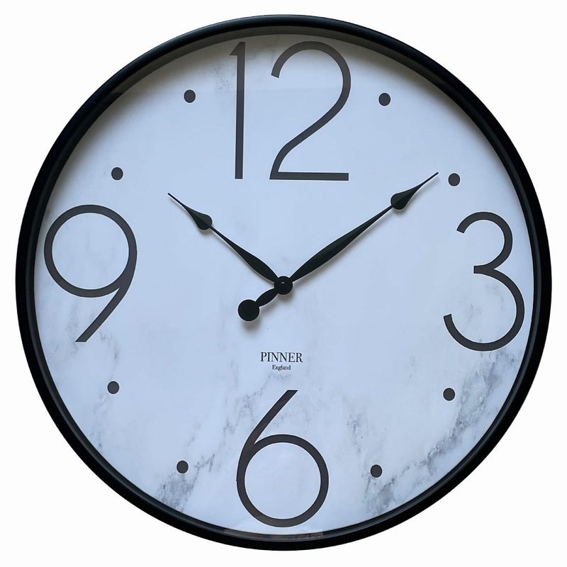 PREMIUS Modern Numeral Bold Round Analog Wall Clock, Marble White, 14 Inches