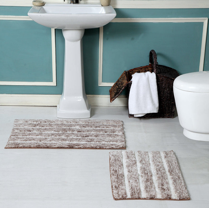 Premius Striped 2 Piece Non-Slip Bath Rug Set, 17x24, 20x32 Inches