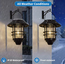 2 Pack Security Solar Hanging Lanterns , Wall/Porch Lights 15 Lumen Heavy Glass & Stainless