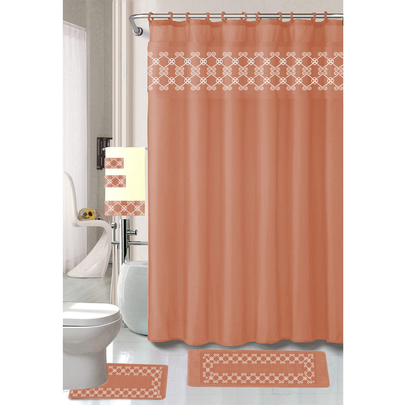 Tristan 18 Piece Shower Curtain with Embroidered Non-Slip Bath Rug and Towel Set