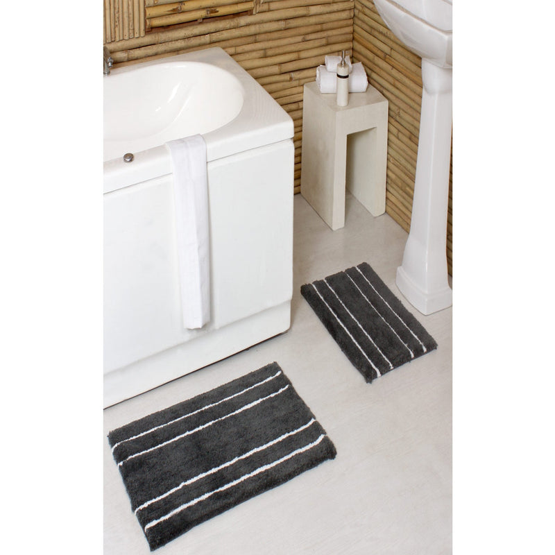 PREMIUS 2 Piece Striped Bath Rug Set, 17x24 and 20x32 Inches