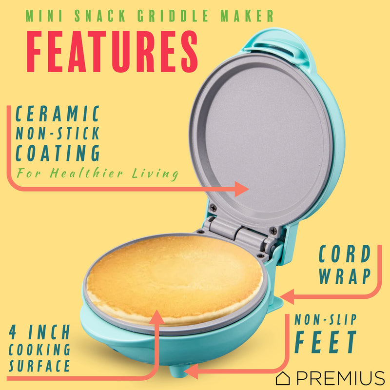 PREMIUS Ceramic Non-Stick Mini Snack Flat Griddle Maker, 4 Inch Mold