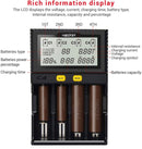 Original MiBOXER Smart Universal 4-Bay Charger, Automatic LCD Display,Fast Charging Rechargeable Li-ion LiFePO4 Ni-MH Ni-Cd AA AAA