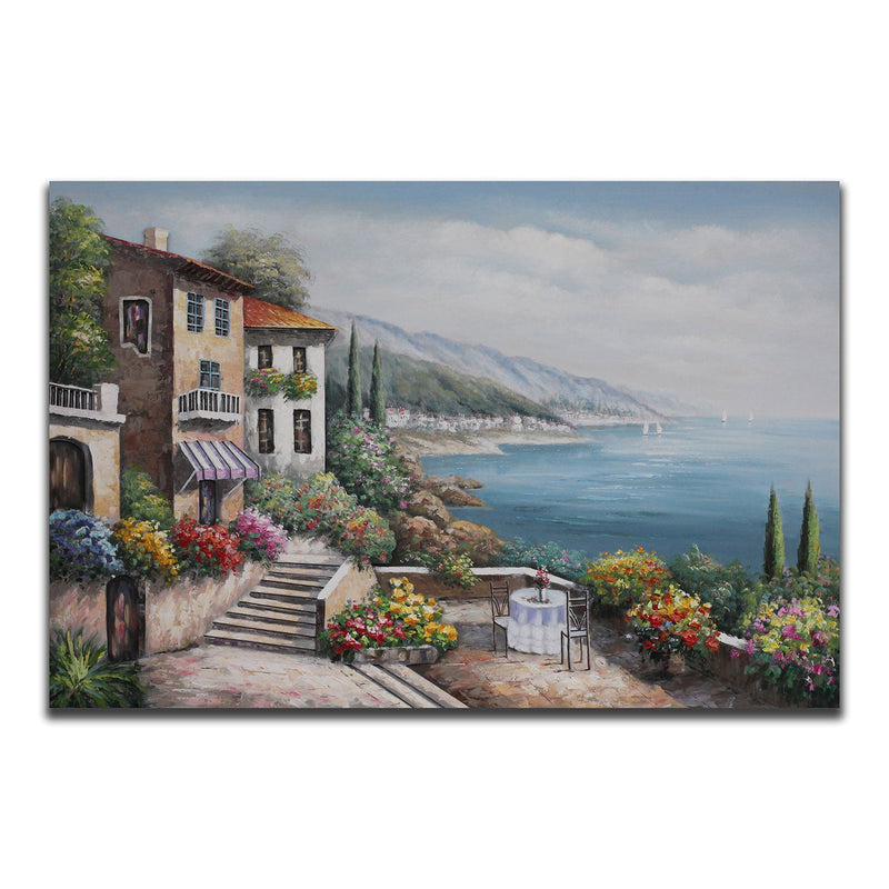 PREMIUS Large 3D Italian Beach Town Canvas Wall Art, 48x32 Inches