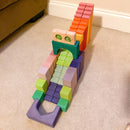 12-Piece Stained Stepped Roof Building Block Set — Primary Rainbow Colors