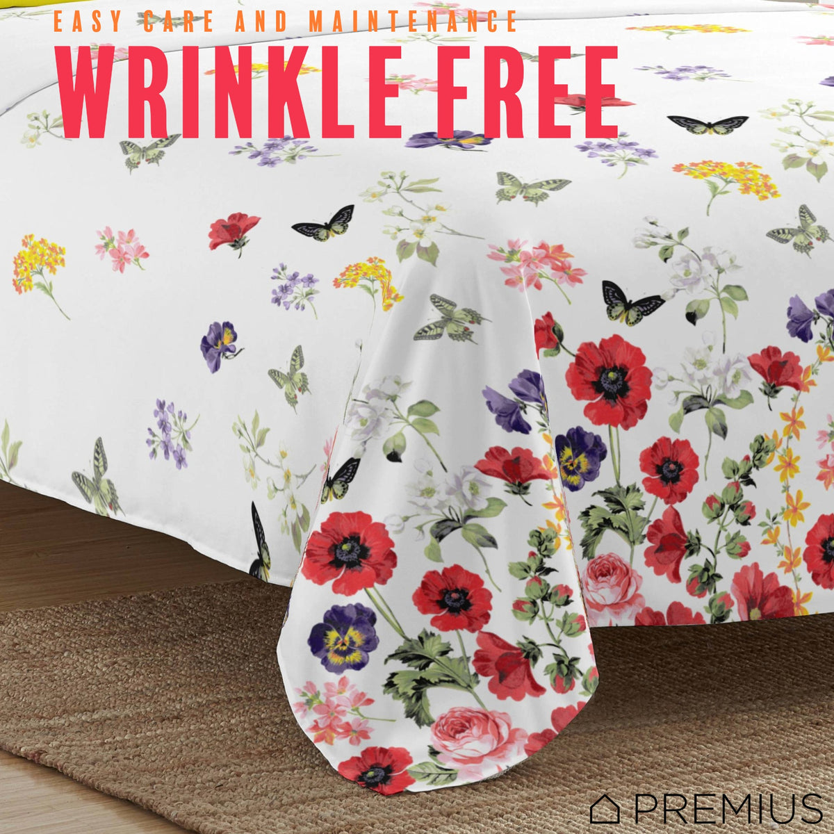 PREMIUS Butterfly Soft Wrinkle-Free Microfiber Sheet Set, White-Multi, photo 24 of 28