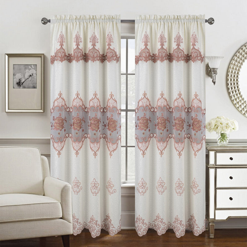 Caroline Floral Macramé Rod Pocket Window Panel With Attached Valance, 55x84 Inches