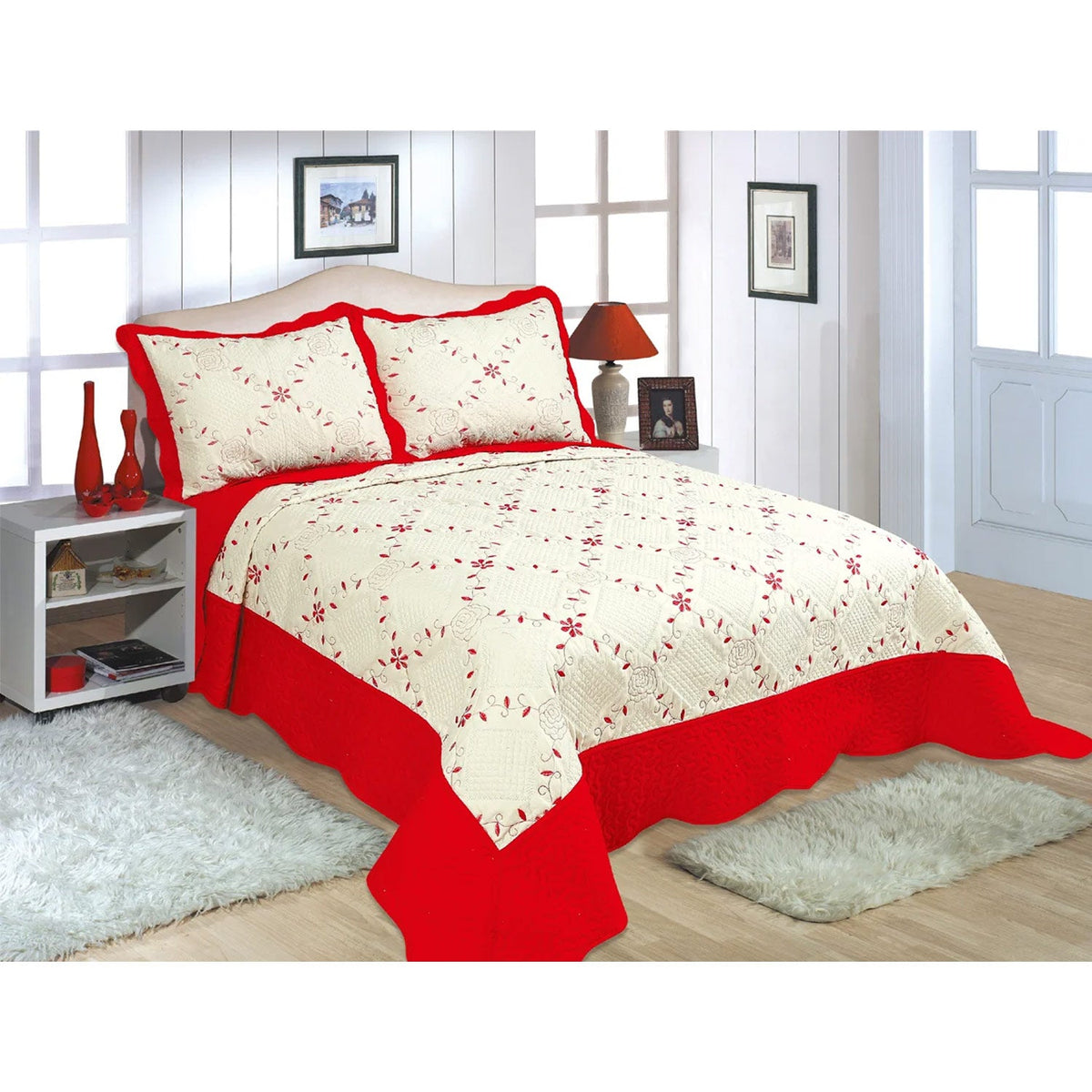 PREMIUS Reversible Quilt Set, Bordered Embroidered Floral, photo 12 of 16