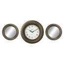 Premius 3 Piece Diamond Gladiator Wall Clock with Mirrors, Gold, 34x14 Inches