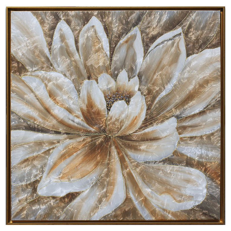 PREMIUS Bold Bloom Framed Metallic Painted Canvas Wall Art, Brown-Beige, 33x33 Inches