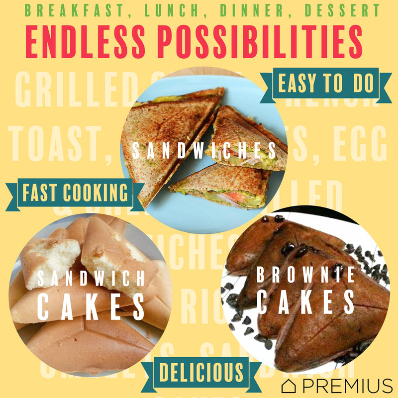 PREMIUS Ceramic Non-Stick Double Slice Sandwich Maker, 8.25x4.75 Inch Mold