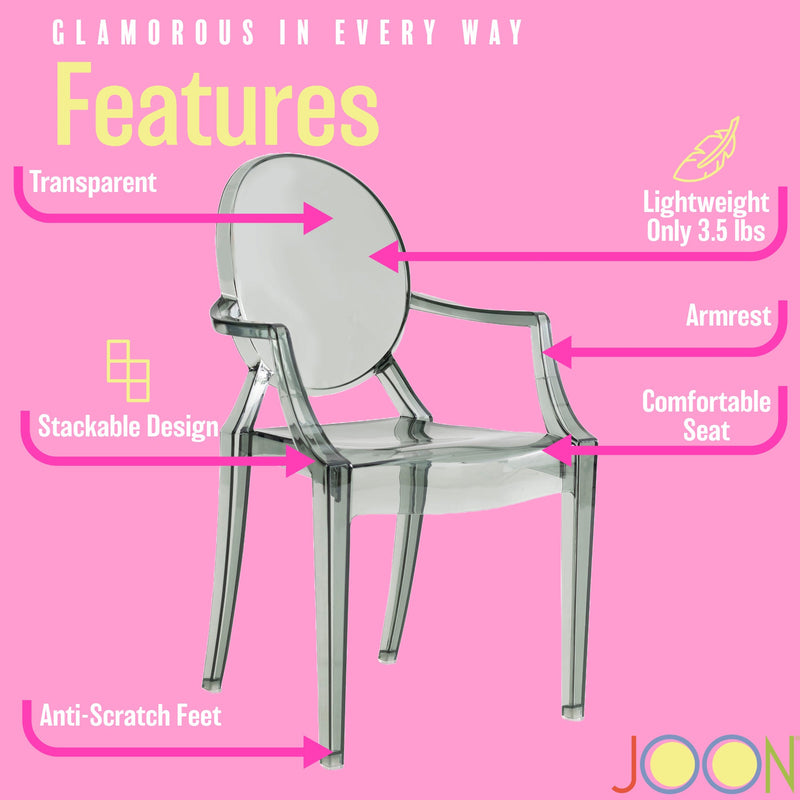 JOON 2 Pack Kids Ghost Chairs with Armrest, 25x13x14.5 Inches, Transparent