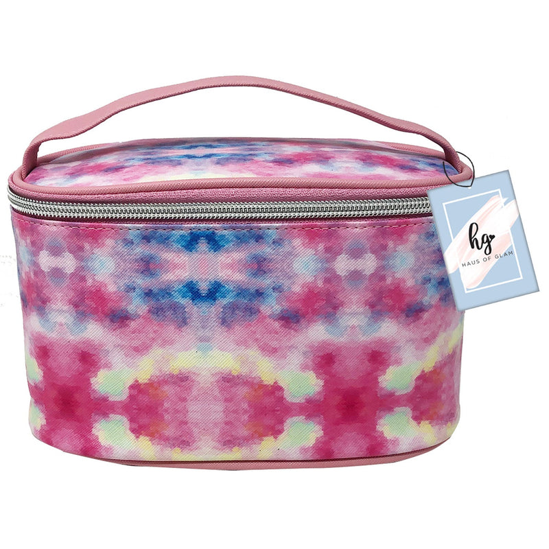 PREMIUS Cosmetic bag with Top Handle & Gold Metal Zipper, Tye Die Water Color Print, 10x7x6 Inches