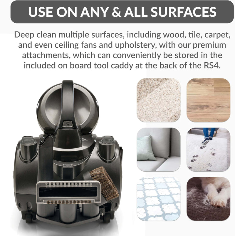 Prolux RS4 Lightweight Bagless Canister Vacuum with HEPA Filtration Premium Button Lock Tools and Automatic Cord Rewind