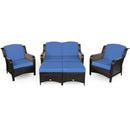 5 Pieces Patio Rattan Sofa Set with Cushion and Ottoman by LJGDeals