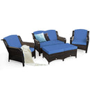 5 Pieces Patio Rattan Sofa Set with Cushion and Ottoman by LJGDeals