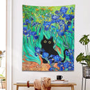Impressionistic decorbites irises cat tapestry bedroom wall art by Decorbites