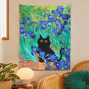 Impressionistic decorbites irises cat tapestry bedroom wall art by Decorbites