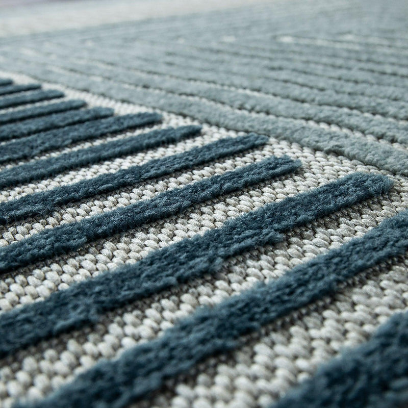 In- & Outdoor Rug Marrakesh Carved Design - Aqua Blue