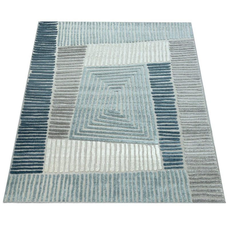 In- & Outdoor Rug Marrakesh Carved Design - Aqua Blue
