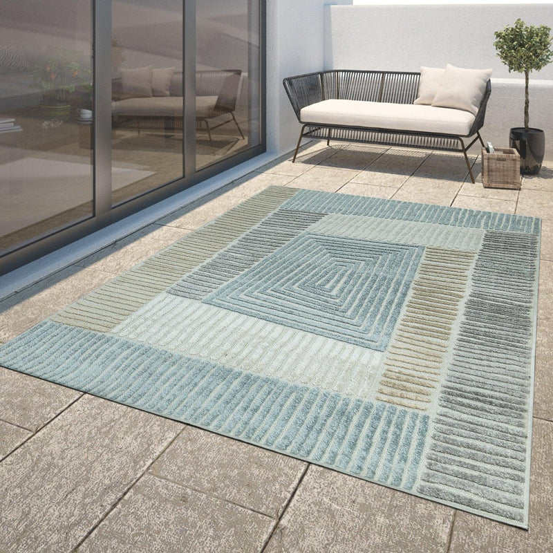 In- & Outdoor Rug Marrakesh Carved Design - Brown Blue