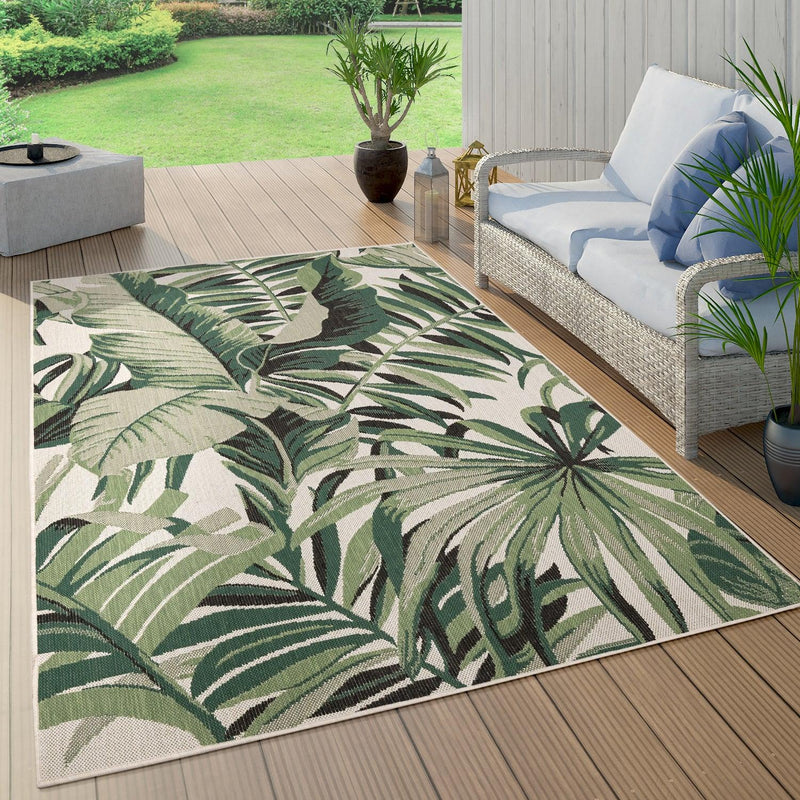 In- & Outdoor Rug Ostende for Patio Jungle Design - Green Beige