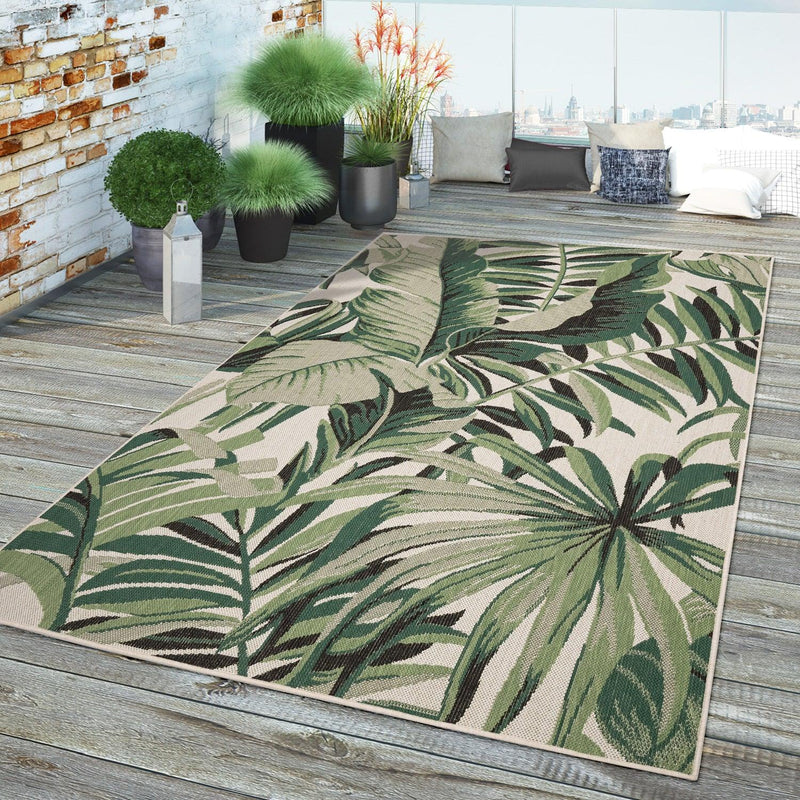 In- & Outdoor Rug Ostende for Patio Jungle Design - Green Beige