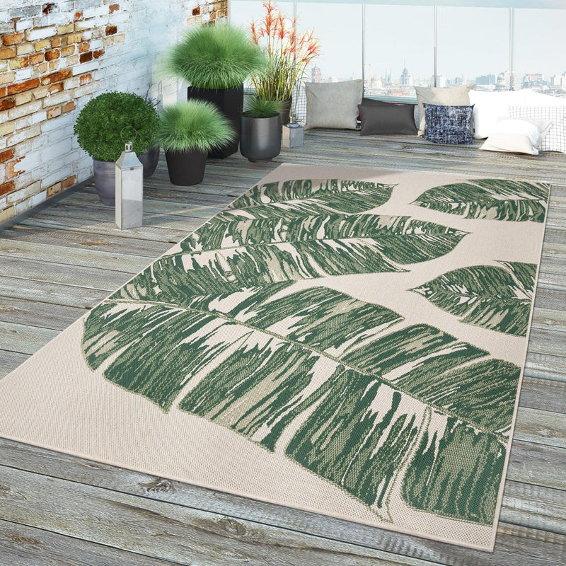 In- & Outdoor Rug Ostende Jungle Leaves - Cream Green