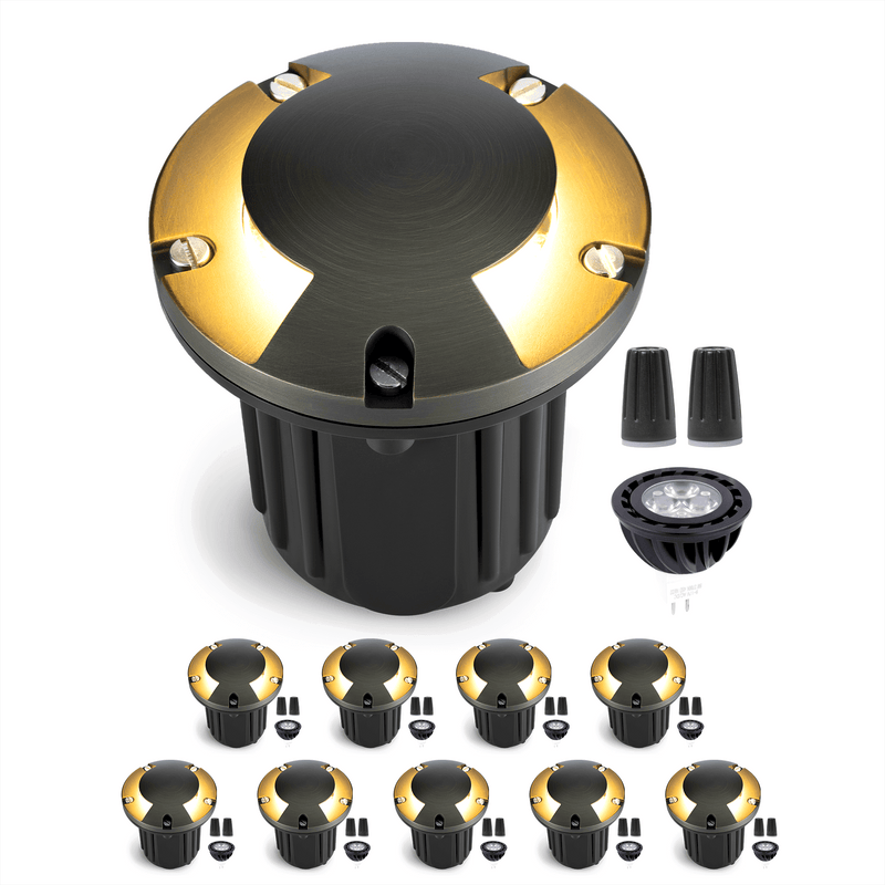 Gardenreet Brass Well Lights Landscape Led In Ground,12V LED Outdoor IP65 Waterproof Landscape Lighting Well Lights for Garden, Sideway, Lawn, Walkway(Two-Direction Turret 2204B)