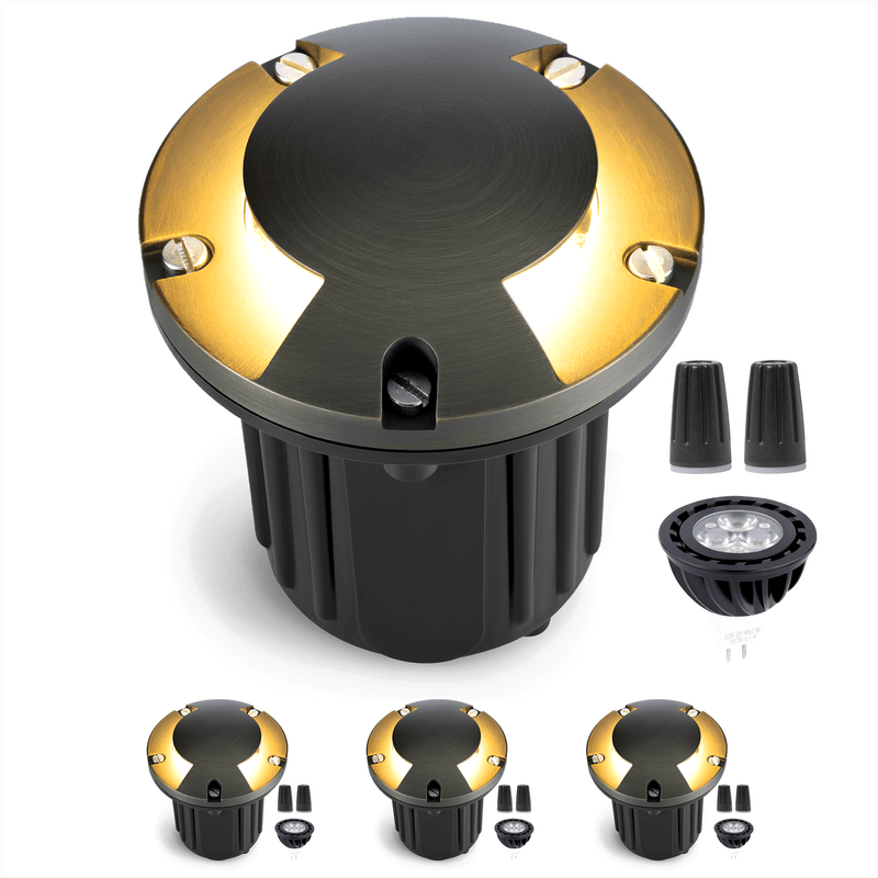 Gardenreet Brass Well Lights Landscape Led In Ground,12V LED Outdoor IP65 Waterproof Landscape Lighting Well Lights for Garden, Sideway, Lawn, Walkway(Two-Direction Turret 2204B)