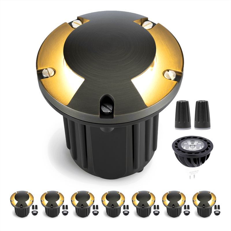 Gardenreet Brass Well Lights Landscape Led In Ground,12V LED Outdoor IP65 Waterproof Landscape Lighting Well Lights for Garden, Sideway, Lawn, Walkway(Two-Direction Turret 2204B)