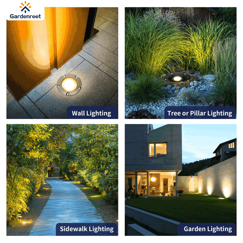 Gardenreet Brass Low Voltage Landscape Lighting Kit (4/6Pack Well Lights) 12V LED with Low Voltage Transformer,  Mechanical Timer, Wire, Connectors  Use 5W 450LM 2700K LED MR16 Bulb for Outdoor House Yard Patio Pathway Lighting