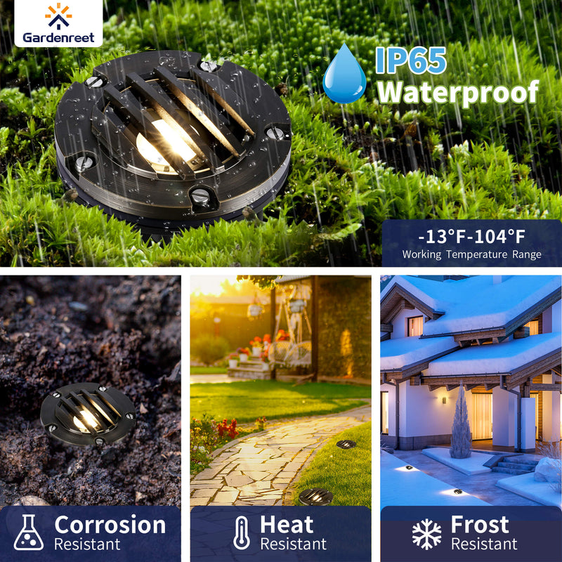 Gardenreet Brass Outdoor 12V LED Well Lights,12V LED IP65 Waterproof Landscape Lighting In Ground Well Lights for Driveway, Pathway, Garden, Lawn(Grated Top 2202B)