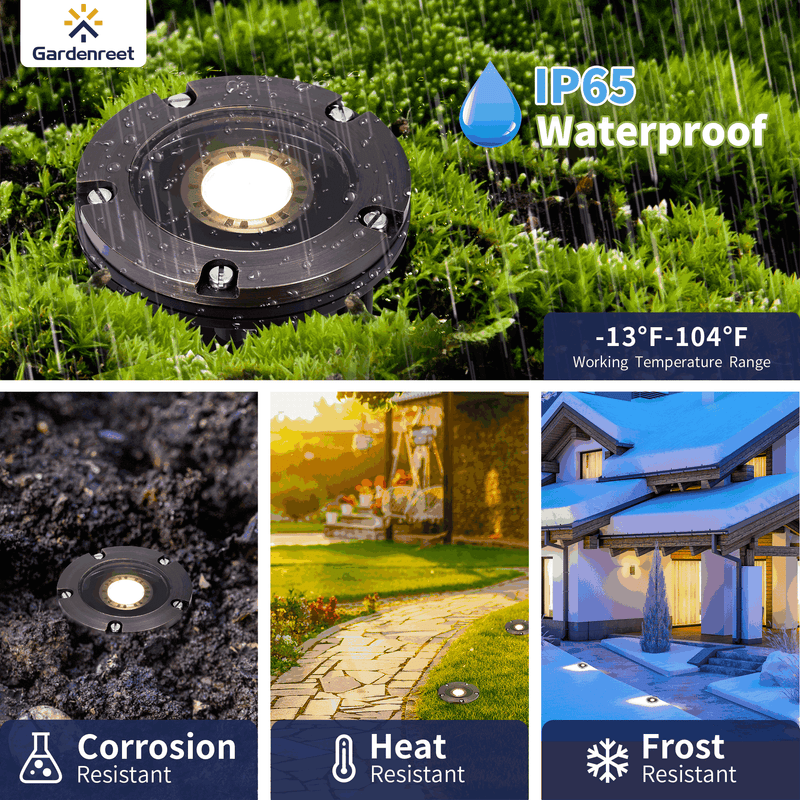 Gardenreet Brass Outdoor 12V LED Well Lights,12V LED IP65 Waterproof Landscape Lighting In Ground Well Lights for Tree, Garden, Pathway, Wall(Open Top 2202A)