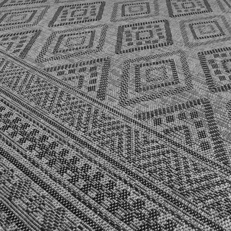 Outdoor Rug Vermont Boho Diamond Pattern - Dark Grey