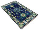 In Stock Khotan Design Blue And Beige Hand Knotted 4x6 Wool Rug by The Rug Decor