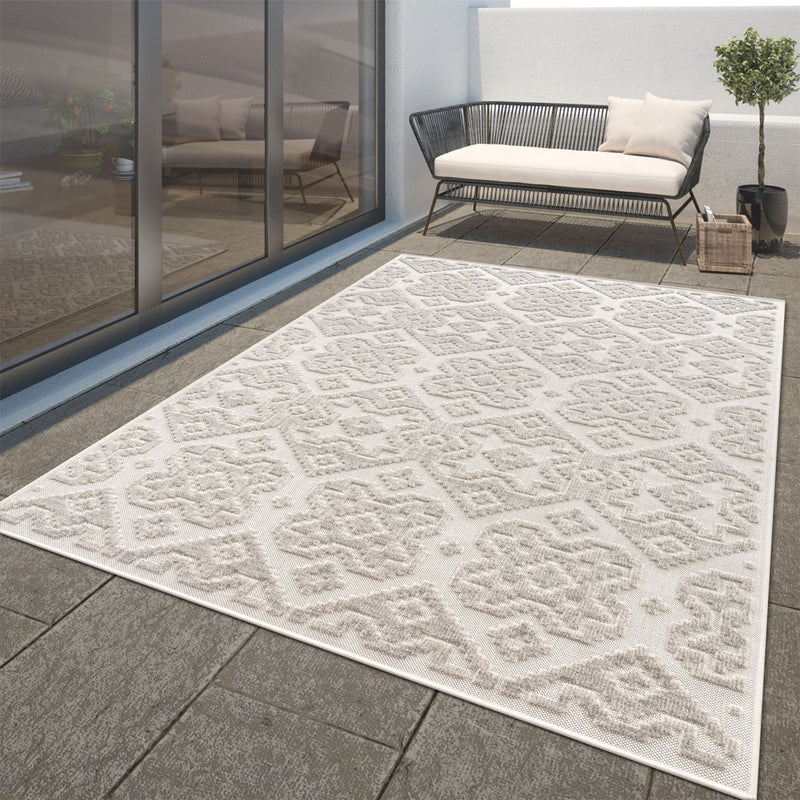 In- & Outdoor Rug Marrakesh High/Low Effect Trellis in Cream