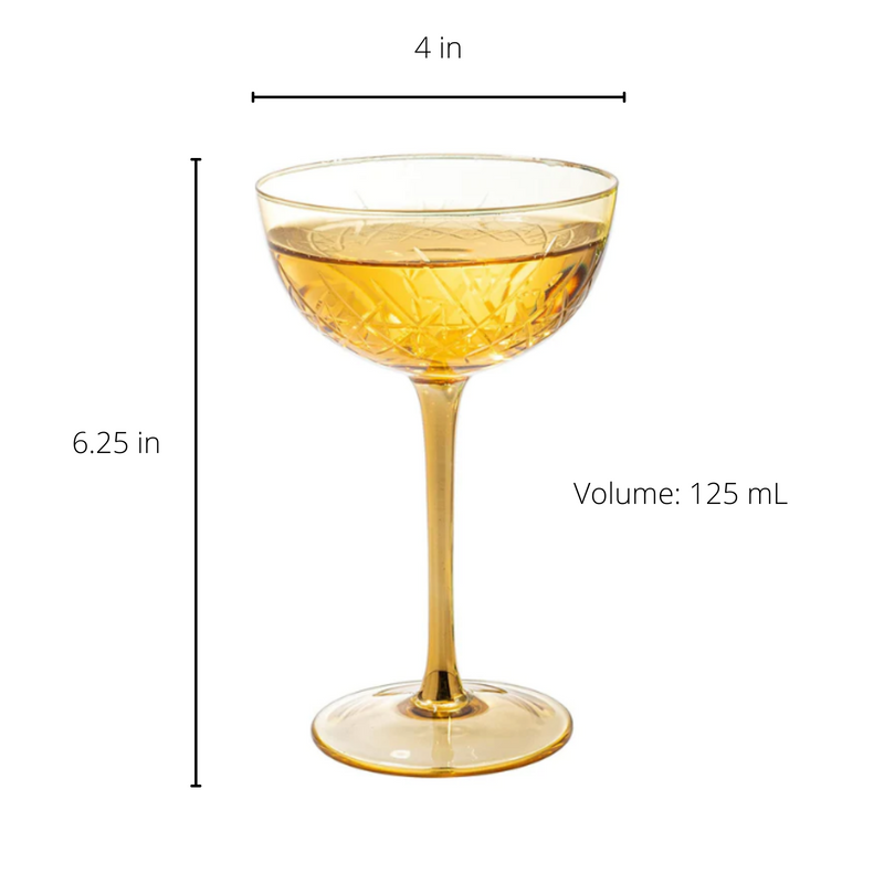 Vintage Art Deco Coupe for Champagne, Martini, Cocktails, Glasses | Set of 6 | 7 oz Classic Cocktail Glassware - Manhattan, Cosmopolitan, Sidecar, Crystal Speakeasy Style Saucer Goblets with Stems