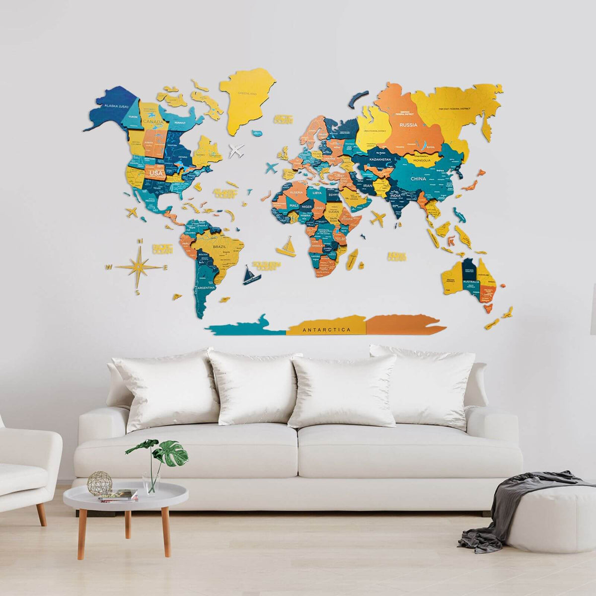 3D Luminous Colored Wooden World Map Indie, photo 3 of 9