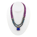 Indigo Blue Agate Pendant Statemen Golden Necklace