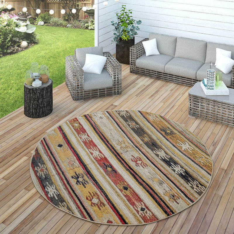 Indoor & Outdoor Rug Ethnic Cream Red Yellow