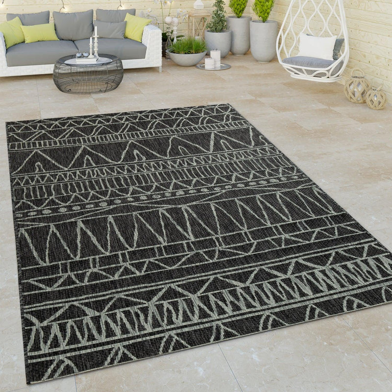 Outdoor Rug Illusion Modern Ethnic Pattern - Black Grey