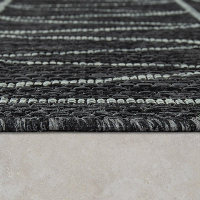 Outdoor Rug Illusion Modern Ethnic Pattern - Black Grey