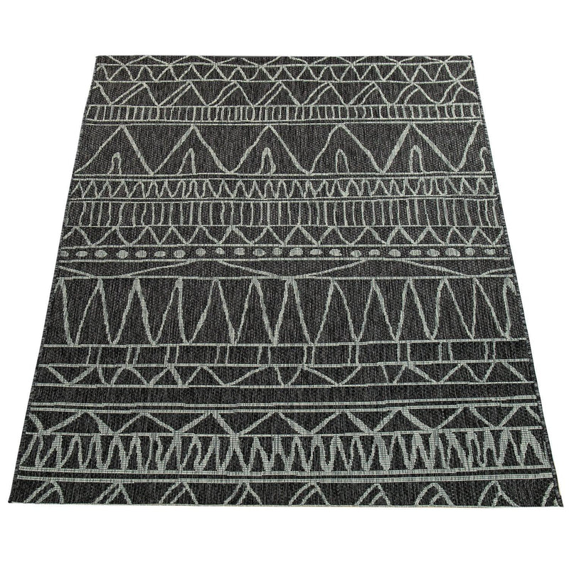 Outdoor Rug Illusion Modern Ethnic Pattern - Black Grey