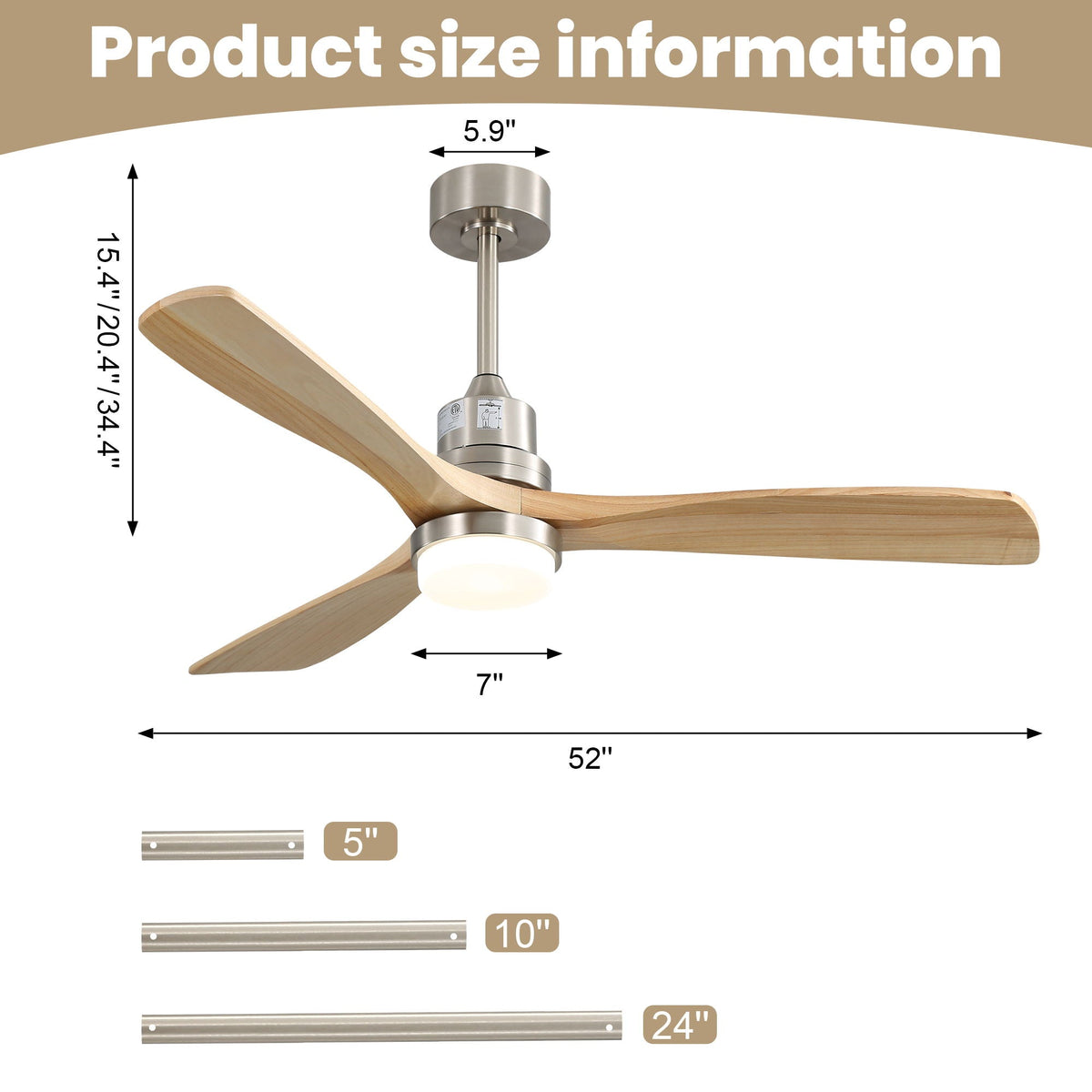 Indoor Ceiling Fan with Dimmable LED Light, 6-Speed Remote, Reversible Blades, photo 12 of 12