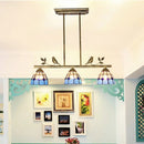 GobekUsa Indoor Island Pendant Light - Tiffany Style Antique Brass/Black/Blue - Dome Stainless Glass Shade - Pack of 3 Bulbs