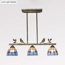 GobekUsa Indoor Island Pendant Light - Tiffany Style Antique Brass/Black/Blue - Dome Stainless Glass Shade - Pack of 3 Bulbs