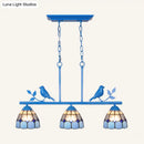 GobekUsa Indoor Island Pendant Light - Tiffany Style Antique Brass/Black/Blue - Dome Stainless Glass Shade - Pack of 3 Bulbs